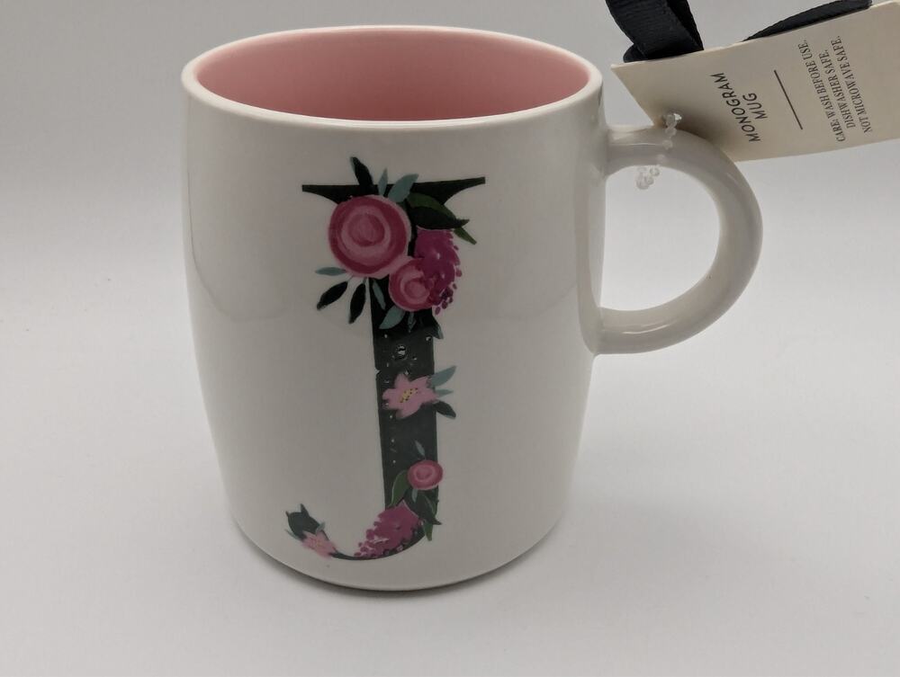 Modern Expressions Monogram Mug Floral Letter J Pink Interior Coffee Cup NEW